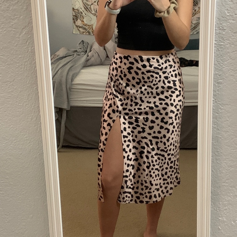 Princess Polly MIDI Satin skirt-cheetah